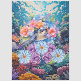 Scenic Coral Reef & Floral Sea Turtle Decoupage Seidenpapier