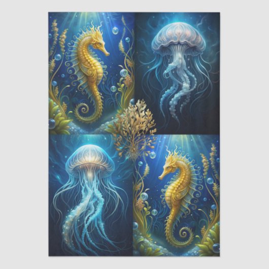 Scenic Jellyfish, Seahorses & Seaweed Decoupage Seidenpapier (Vorderseite)