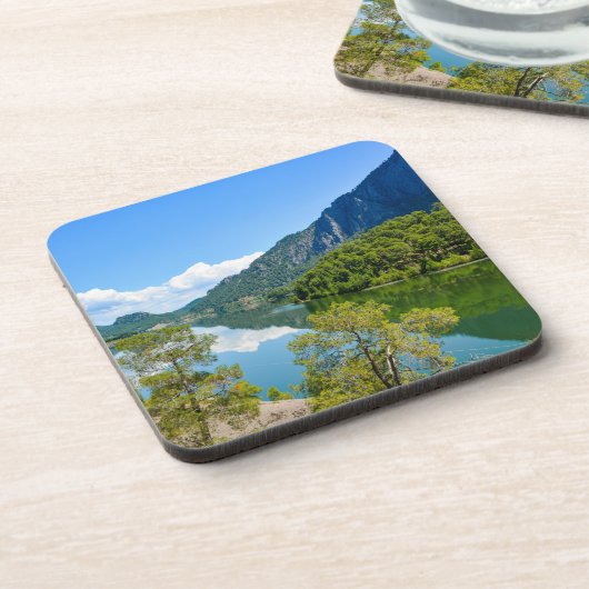 Scenic Lake Mountain Reflection Photo Getränkeuntersetzer (Linke Seite)