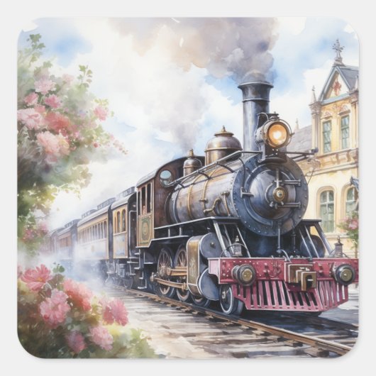 Scenic Landscape a Victorian Train Quadratischer Aufkleber (Vorderseite)