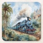Scenic Landscape a Victorian Train Rechteckiger Pappuntersetzer<br><div class="desc">A lovely mountain landscape with a Victorian train and a castle in background</div>