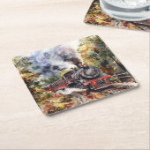 Scenic Landscape with Train Rechteckiger Pappuntersetzer (angewinkelt)