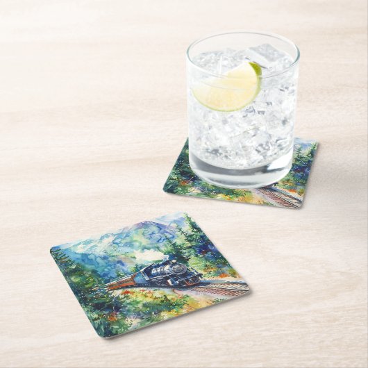 Scenic Landscape with Train Rechteckiger Pappuntersetzer (Vor Ort)