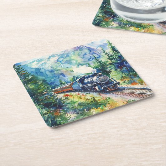 Scenic Landscape with Train Rechteckiger Pappuntersetzer (angewinkelt)