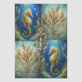 Scenic Ocean Seaweed, Seahorses & Anchor Decoupage Seidenpapier
