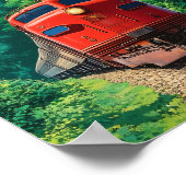 Scenic Red Locomotive Train Mountain Forest Poster (Ecke)