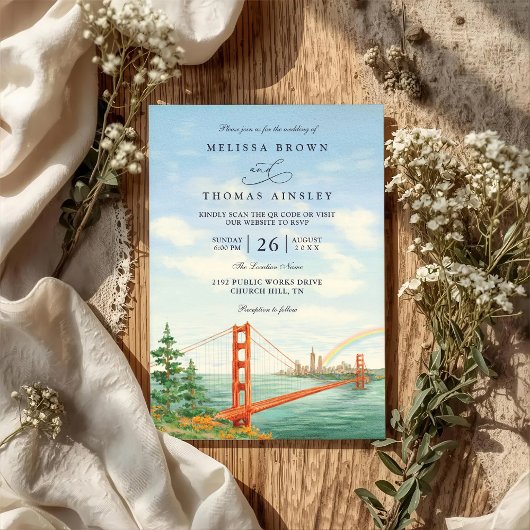 Scenic San Francisco Destination QR Code Wedding Einladung