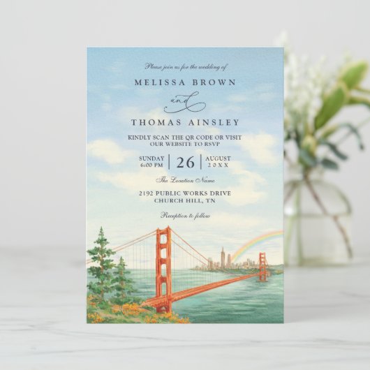 Scenic San Francisco Destination QR Code Wedding Einladung (Stehend Vorderseite)