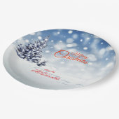 Scenic Snow and Christmas trees Personalize Pappteller (Schrägansicht)