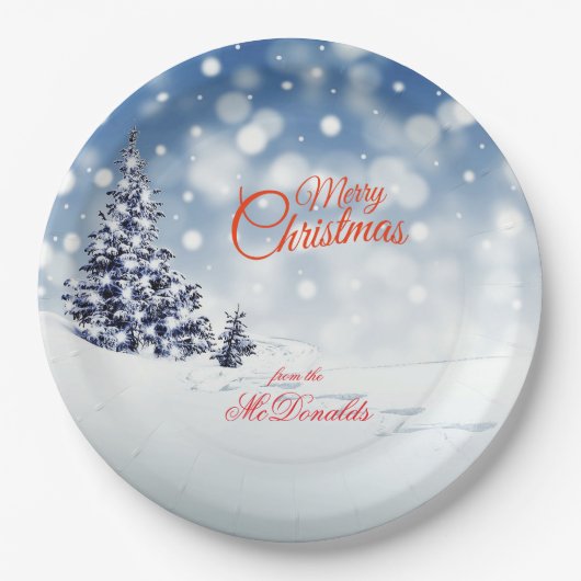 Scenic Snow and Christmas trees Personalize Pappteller (Vorderseite)