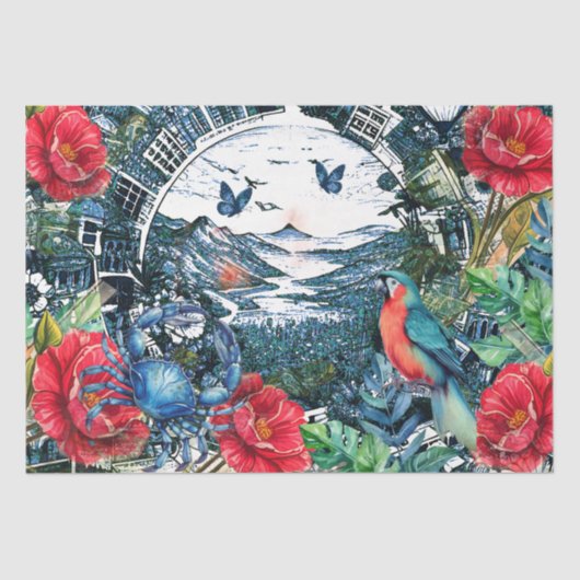 Scenic Tropical Florals Parrot & Butterflies Seidenpapier (Vorderseite)