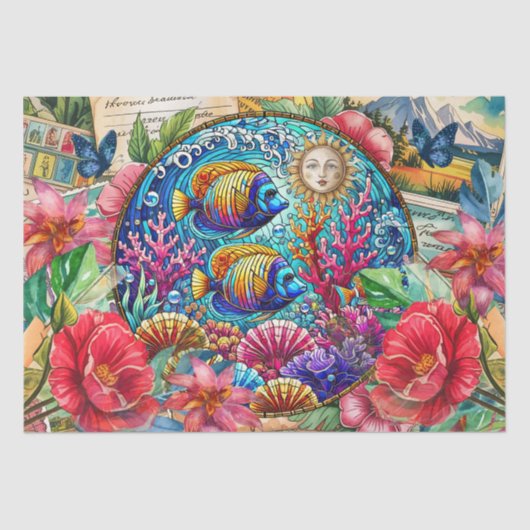 Scenic Tropical Stained Glass Fish Decoupage Seidenpapier (Vorderseite)