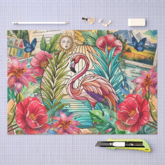 Scenic Tropical Stained Glass Flamingo Decoupage Seidenpapier (Handwerk)