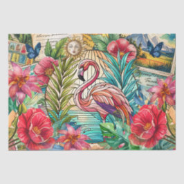 Scenic Tropical Stained Glass Flamingo Decoupage Seidenpapier