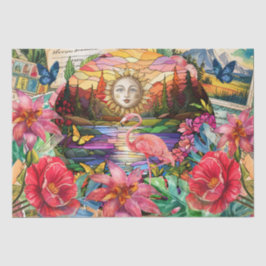 Scenic Tropical Stained Glass Flamingo Decoupage Seidenpapier