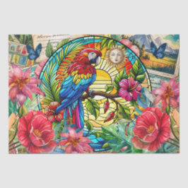 Scenic Tropical Stained Glass Red Macaw Decoupage Seidenpapier