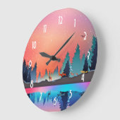 Scenic Winter Lake with Deer Große Wanduhr (Winkel)