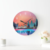 Scenic Winter Lake with Deer Große Wanduhr (Zuhause)