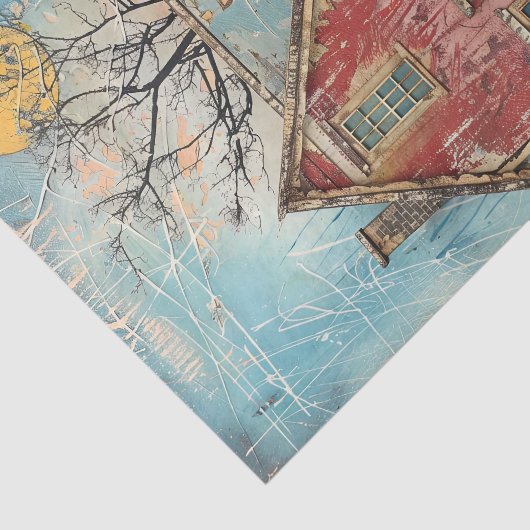 SCHABBAR ROTES FARMHAUS GEMISCHTES MEDIENDECOUPAY SEIDENPAPIER (Ausschnitt)