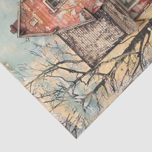 SCHABBAR ROTES FARMHAUS GEMISCHTES MEDIENDECOUPAY SEIDENPAPIER (Ausschnitt)