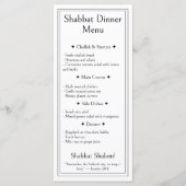 Schabbat-Abendmenü, jüdische koschere Speisen, mod Menükarte (Vorderseite)