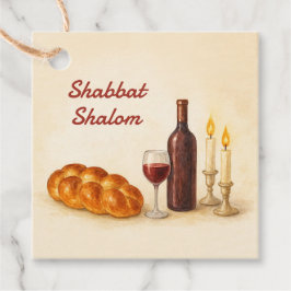 Schabbat Schalom Wasserfarbe Challah, Wein & Kerze Geschenkanhänger