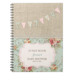 Schabbiges Landhaus Chic Florales Spitze Jute Notizblock