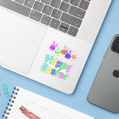 Schabbooking-Hasen Frohe Ostern Aufkleber (Laptop mit iPhone)