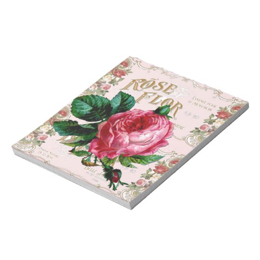 SCHABBYCHISCHE Englische Rose Vintag rosa Notizblock (Rotiert)