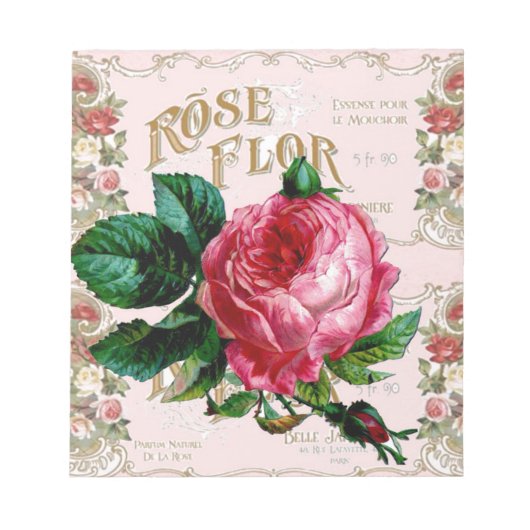 SCHABBYCHISCHE Englische Rose Vintag rosa Notizblock (Vorderseite)