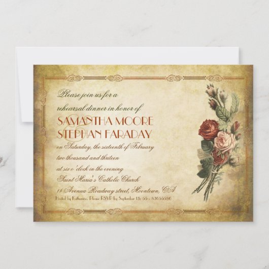 schäbig Vintages altes Probe-Dinner Einladung (Vorderseite)