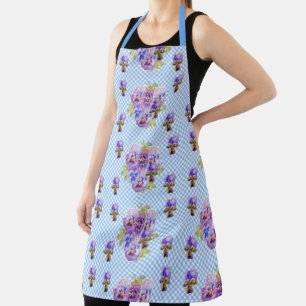 Schäbige blaue Gingham-Blumenküchenschürze Schürze