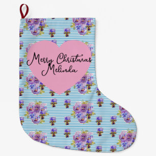 Schäbige Florale Pastellblaue Weihnachts Mädchen N Großer Weihnachtsstrumpf