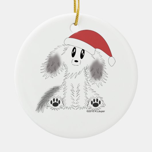 Schäbige Hündchen-Verzierung Weihnachtssankt Keramikornament (Vorne)