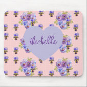Schäbige lila Stiefmütterchen Blumen rosa Punkt Ma Mousepad (Vorne)