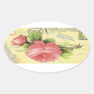 Schäbige Rote Rose Ovaler Aufkleber