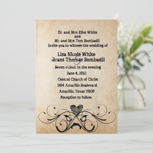 Schäbige rustikale schwarze einladung (Stehend Vorderseite)