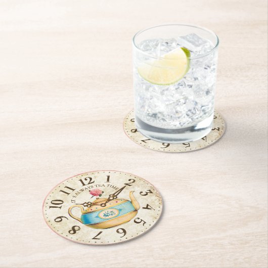 Schäbige Uhr-Teekanneteatime-Tee-Party-Untersetzer Runder Pappuntersetzer (Vor Ort)