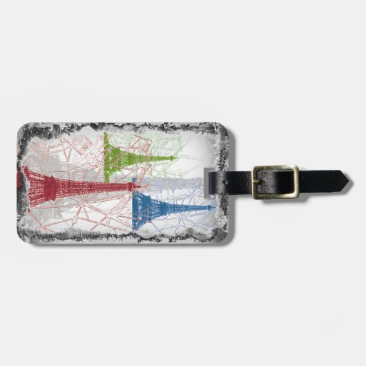 Schäbiger Paris-Eiffelturm-Gepäckanhänger Gepäckanhänger (Vorderseite horizontal)
