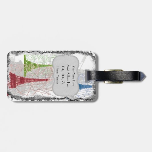 Schäbiger Paris-Eiffelturm-Gepäckanhänger Gepäckanhänger (Rückseite horizontal)