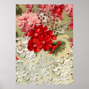 Schabiger vintage elfenbeinfarbener rosa roter flo poster