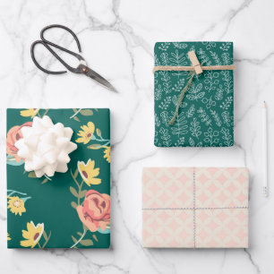 Schäbiges Pink Grüne Garten Geschenkpapier Set