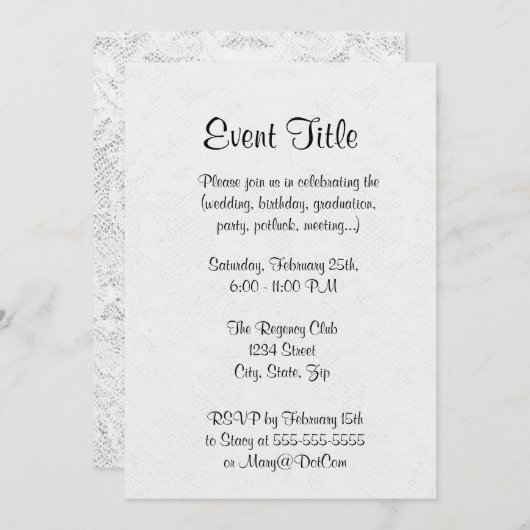 Schablone - weißer Spitze-Hintergrund Einladung (Vorne/Hinten)