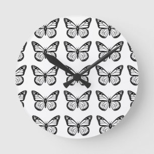 Schablonen für schwarze Schmetterlinge Runde Wanduhr