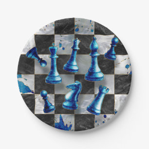 Schach Abstrakte Kunst - Blue Marble Pappteller