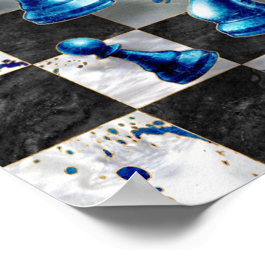 Schach Abstrakte Kunst - Blue Marble Poster (Ecke)