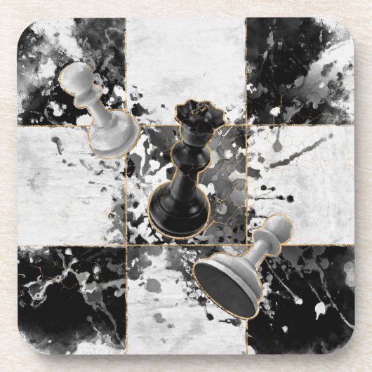 Schach abstrakte Kunst Wasserfarbe und Gold Getränkeuntersetzer (Vorderseite)