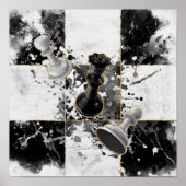 Schach abstrakte Kunst Wasserfarbe und Gold Poster (Vorne)