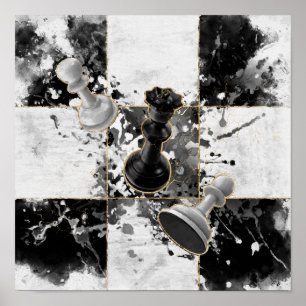Schach abstrakte Kunst Wasserfarbe und Gold Poster