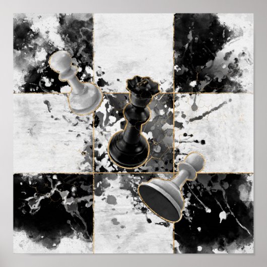 Schach abstrakte Kunst Wasserfarbe und Gold Poster (Vorne)